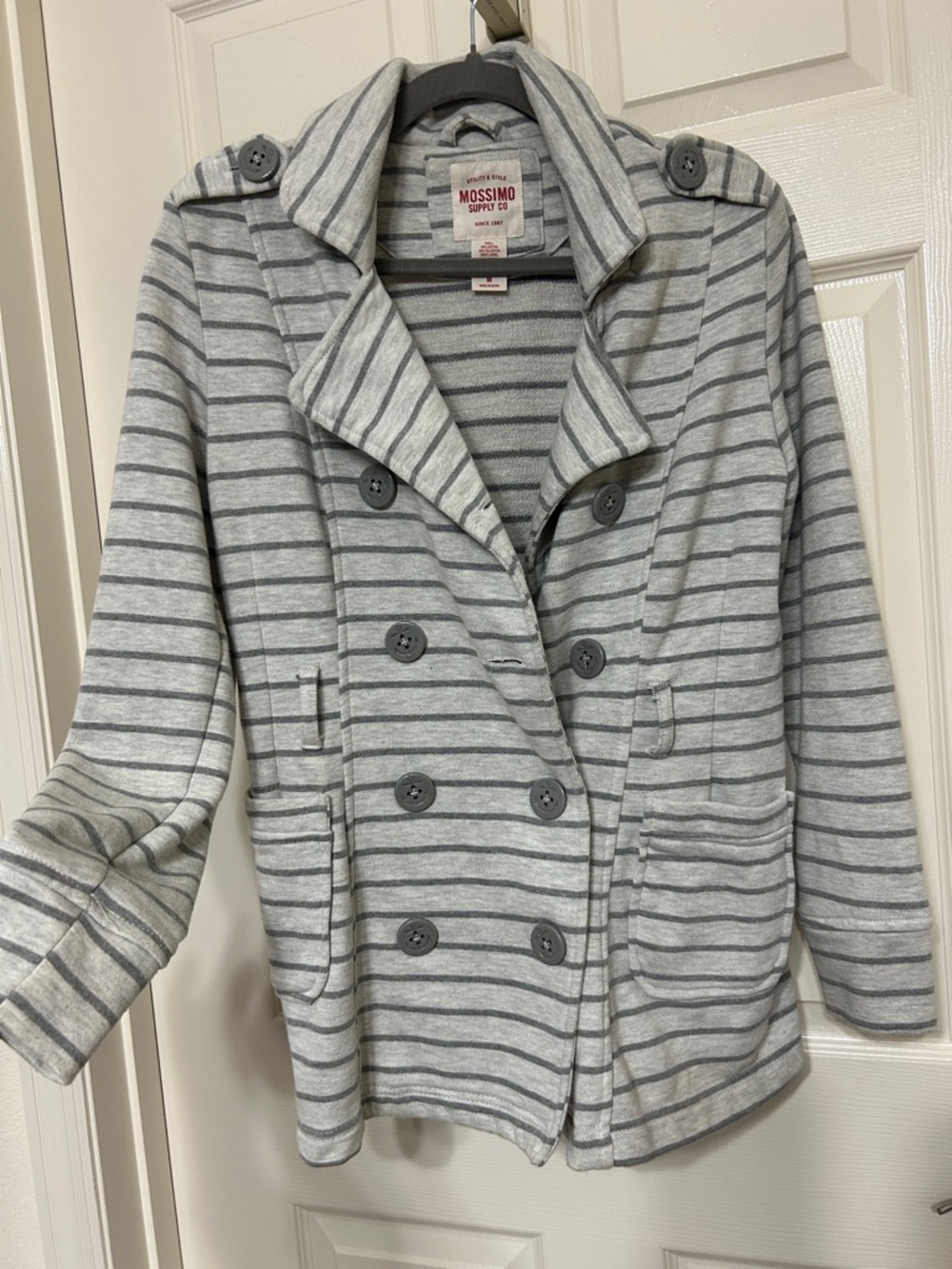 Mossimo Supply Co. Light Gray Striped Peacoat Jacket Button Down Medium
